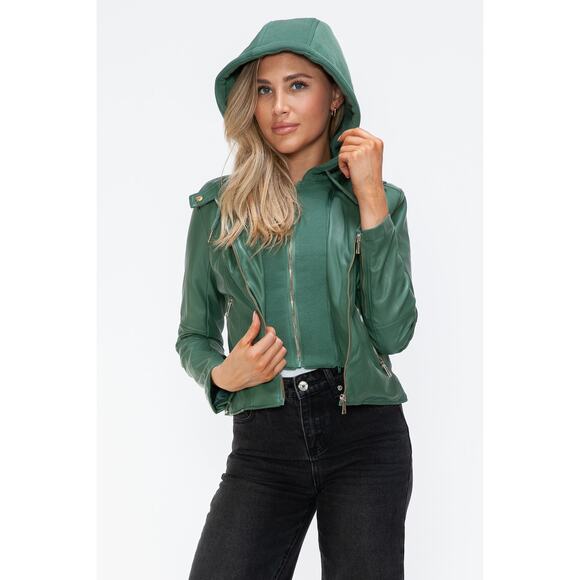 SNOBBISH Green Double Zip Layered Hooded Long Sleeve Jacket NEW Moto Medium - Picture 7 of 10